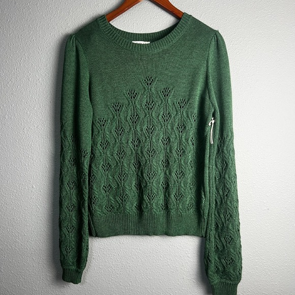 Another Love Sweaters - Another Love Knit Krista Pointelle Puff SL Sweater Clover Pullover Green‎ Size M